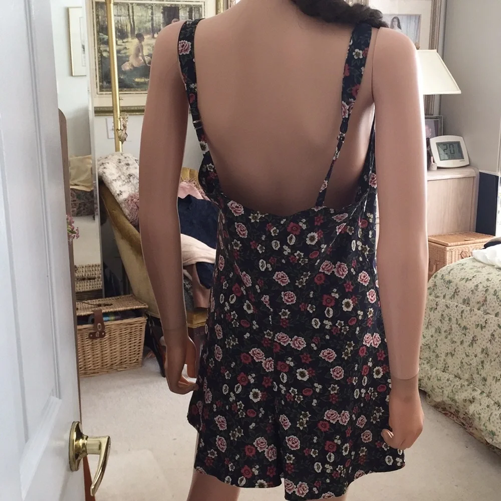 Cacique Floral Slip Dress Jumper Black Rose Print Y2K Lingerie Style Size M